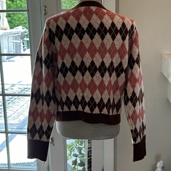 Lulus Clued In Cutie Brown Multi Argyle V-Neck Cardigan Size Large - Picture 6 of 14